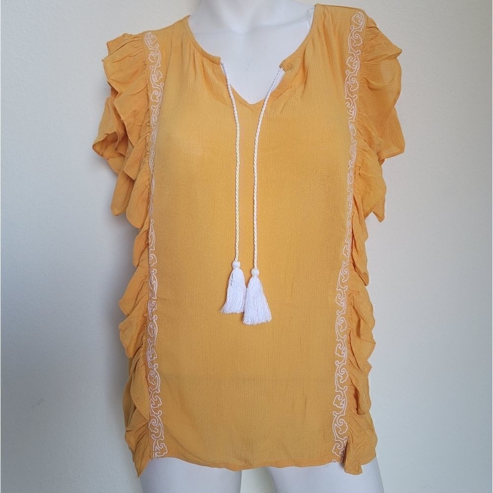 A.n.a yellow ruffle top 